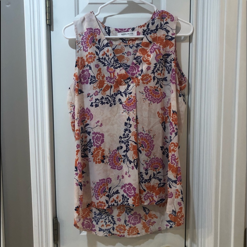 Rose+olive tank top floral top
